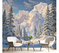 Blue and White Silk Wallpaper 150×105 Cm, Pine Trees in The Snow Wallpaper, Paper Waterproof Self Adhesive Removable Realistic Scenery Wall Paper for Bedroom Walls Cabinet Locker