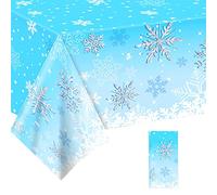 Blue and White Snowflake Tablecloth for Christmas Party,130*220cm Christmas Frozen Winter Snowflakes Table Cover Disposable Plastic Table Cloth for Winter Holiday Xmas Frozen Party Supplies Decoration