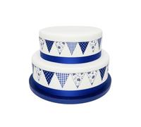 Blue and White Spot Flower Check SMALL Cake Bunting Edible Icing Sheet Cake Toppers Decorations