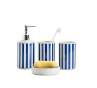 Blue and White Stripe Bathroom Accessories Set for countertop Include soap Dispenser Toothbrush Holder Tumbler and soap Dish Jewelry Holder Bathroom Container Set for Vanity Bath Set