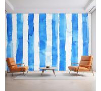 Blue and White Stripe Wallpaper, Watercolor Nautical Simple Wall Mural for Living Room, Non-Woven Wall Paper for Bedroom 250X175cm, Photo Wallpaper Home Decor D30