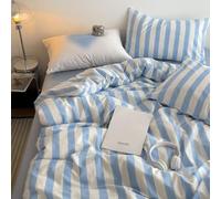 Blue and White Striped Duvet Cover Set 100% Cotton Duvet Cover Set Queen Size, Simple Stripes Bedding Set with 2 Pillowcases, 4 Pcs Cover Set with Zipper Closure, for All Seasons, Blue 2,Twin