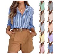Blue and White Striped Shirt Tops for Women UK Sales Long Sleeve Office Wear Button down with Pocket Lapel Neck Dress Shirts Summer Casual Irregular Business Blouses Ladies Outdoor Formal Interview