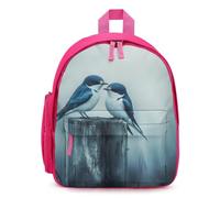 Blue And White Swallows Perched 13 Inch Backpack Shoulder Bag Pink | Travel Back Pack with Cute Graphics