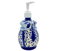 Blue and White Talavera Ceramic Soap & Lotion Dispenser, for Kitchen or Bathroom Countertops - Hand Painted Mexican Pottery - Mexican Bell Shaped Jabonera Campana Azul