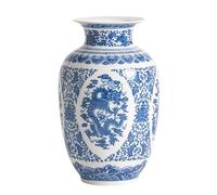 Blue and White Vase, Small Chinoiserie Vase Porcelain, Ginger Jar, Mantel Decor for Living Room & Home, 9" H