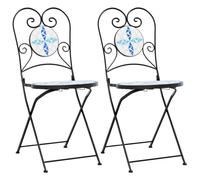 vidaXL Bistro Chairs Foldable 2 pcs Blue and White Ceramic