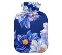 Blue and White Vintage Daisies hot Water Bottles with Soft Cover, 2L hot compresses for The Body for Menstrual Cramps, Sore Muscle, Bolsa Caliente para Dolores musculares