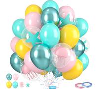 Blue and Yellow Balloons, 50Pcs 12 Inch Macaron Pink Blue Teal Yellow Metallic Green Clear Balloons for Boys Girls Ocean Birthday Beach Party Decorations Sea Baby Shower Supplies