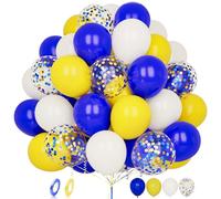 Blue and Yellow Balloons, 60 pcs 12 Inch Matte Yellow Royal Blue White Confetti Latex Balloon with Ribbons For Boys Men Birthday Baby Shower Wedding Graduation Anniversary Engagement Party Decorations
