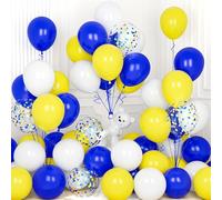 Blue and Yellow Balloons, Ousuga 30 pcs 12 Inch Matte Yellow Royal Blue White Confetti Latex Balloons Set For Boys Men Birthday Graduation Anniversary Baby Shower Wedding Engagement Party Decorations