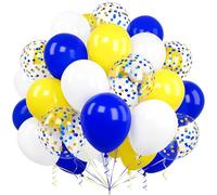 Blue and Yellow Balloons, Ousuga 60 pcs 12 Inch Matte Yellow Royal Blue White Confetti Latex Balloons Set For Boys Men Birthday Graduation Anniversary Baby Shower Wedding Engagement Party Decorations
