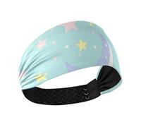 Blue and Yellow Cartoon Stars and Moon no slip extra wide headbands for women Elastic sweatbands for Yoga basketball Cycling vinchas para el cabello de mujer