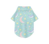 Blue and Yellow Cartoon Stars and Moon Summer Dog Shirt Button Up Soft Lightweight Breathable Pet Outfits Apparel Tops Puppy Clothes Perfect for Everyday Wear Photoshoots 2XL
