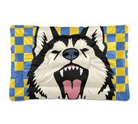 Blue and Yellow Checkered Siberian Husky Dog Washable Dog Beds Crate Pad Soft Anti-Slip Pet Mat for Medium/Large Dogs 36" x 24"