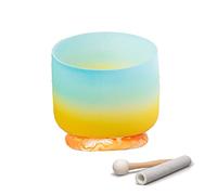 Blue And Yellow Crystal Singing Bowl 8/10/12 Inch C/D/E/F/G/A/B Note Root Chakra Frosted Quartz For Meditation, Yoga, Chakra, Unique Gifts For Women,C Note,10 Inch