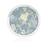 Blue And Yellow Flowers Print 3.3in Round Glass Ashtray For Home Office Smoking Accessory Indoor Outdoor Decor
