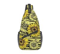 Blue and yellow flowers stylish oblique chest backpack, leisure backpack, small bag, travel, work, casual, Bees Sunflowe, Rozmiar uniwersalny