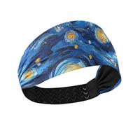 Blue and Yellow Oil Painting Starry Sky Moisture Wicking Baseball Headband Stretchy Sweat Bands for Washing face Volleyball Workouts Football