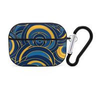 Blue and Yellow Pattern for Airpod Pro Case Cover Hard Shell Full Drop Protection Cover with Keychain Compatible with AirPod Pro 2nd/1st Generation, Front LED Visible,Black