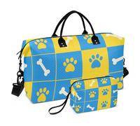 Blue and Yellow Paw Prints Bones Decorative Carry On Personal Item Bag Sports Duffel Bags with Adjustable Strap for Business Trips 2 Pcs Set bolso para en Avion