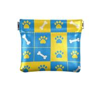 Blue and Yellow Paw Prints Bones PU Leather Small Coin Purse Portable Clasp Wallet Card Holder for Women Boys Girls