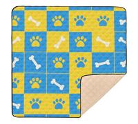 Blue and Yellow Paw Prints Bones Soft Foam Baby Play mat Foldable for Indoor Outdoor Portable Foldable Tummy Time & Crawling Mat for Baby Kids Toddlers Infants, 50'' x 50''alfombra de juego