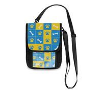 Blue and Yellow Paw Prints Bones Travel Wallet Passport Holder Travel Organizer Slim Lightweight Crossbody Bag with Adjustable Strap