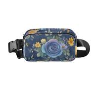 Blue and Yellow Rose Fashionable Fanny Waist Pack for Women Men Multipurpose Crossbody Shoulder Bag with Adjustable Strap for Travel Vacation Running