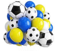 Blue and Yellow Soccer Balloons Set, Yellow Navy Blue and White Football Theme Balloons with 4D Foil Football Balloon for Boy Kid Baby Shower Birthday Soccer Star Sports Themed Party Decorations