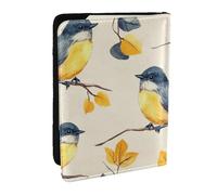 Blue and Yellow Sparrows Printed Passport Holder,Travel Pu Leather Passport Cover Case Organiser for Men Women,6.5 Inch