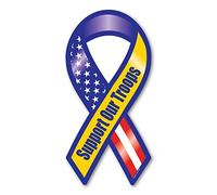 Blue and Yellow Support Our Troops Ribbon Magnet by Magnet America