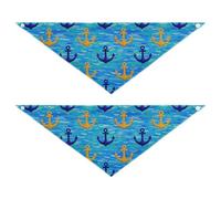 Blue and Yellow Vintage Ocean bulk dog bandanas Unique Shape Adjustable Fit Triangle Bibs Kerchief Set Cute Pet Holiday Set for Dogs Cats M