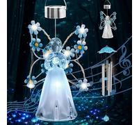 Blue Angel Solar Wind Chime, Waterproof LED Flower Light for Outdoor Decor, Hanging Fairy Landscape Light for Gazebo & Garden - Women's Gift