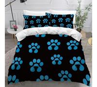 Blue Animal Footprints Duvet Cover Set 200×200cm Black Background Bedding Set with 2 Pillowcase 50 * 75cm Cover Kids And Adults Bedroom Deco