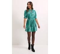 Blue Animal Shirred Waist Tie Neck Mini Dress Dorothy Perkins Animal 16