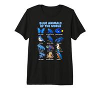 Blue Animals of The World Wildlife Chart Butterfly Frog Premium T-Shirt