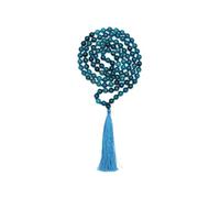 Blue Apatite Mala Necklace 108 Beads 8mm - Lab Certified Natural Gemstone - Includes Lab Certificate - Knotted Prayer Beads with Tassel, No Clasp - Meditation & Yoga Jewelry