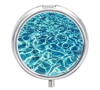 Blue Aqua Pool Portable Travel Pill Box with 3 Compartments, Round Medication Organizer Box, Cute Metal Pill Holder to Hold Vitamins and Oil Supplements