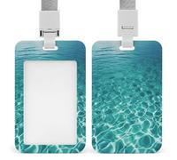 Blue Aqua Pool Water ID Badge Holder Waterproof Card Protector Push-Pull Slot Work ID Card Holder with Lanyard Personalized Detachable Card Holders for Office Corporate Use