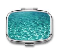Blue Aqua Pool Water Pill Box 2 Compartments Portable Travel Pill Case Mini Medicine Organizer for Pocket Purse Metal Waterproof Medicine Container Holder Vitamin Fish Oil
