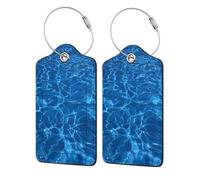 Blue Aqua Pool Water Printed,Luggage Tags Pu Leather Name Tag Travel Suitcase Identifier ID Tags Durable Luggage Label 2 pcs