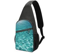 Blue Aqua Pool Water Sling Bag Crossbody Waterproof Chest Bag, Lightweight Sling Crossbody Shoulder Bag for Men Women Durable Oxford Cloth Outdoor Travel Hiking Cycling Chest Pack with Multi-Pockets