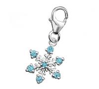 Blue Aquamarine Facetted Crystal Snowflake Sterling Silver Clip On Charm Pendant with Lobster Clasp for Women - Compatible with Thomas Sabo Charms Bracelet - Women's Clasp Charms