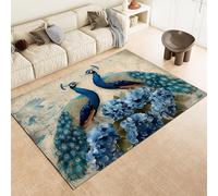 Blue Area Rug Peacock hydrangea flower Printed Design Short Pile Carpet Super Soft Shaggy Rug Living Room Carpet Hallway Runner Door Floor Mat 60 x 90 cm