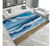 Blue Area Rug Rugs For Living Room Bedroom Ocean Waves Floor Mat Printed Design Soft Rugs Large Carpet For Dining Home Office Kitchen,