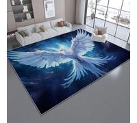 Blue Area Rug with Fantasy Birds Dream - Printed Flannel Carpet, Soft Anti-Slip Washable Floor Mat for Living Room Bedroom 160 x 230 cm