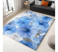 Blue Area Rugs Easy Clean, Beautiful Flowers Hibiscus pattern Soft Non-slip Carpets Area rug for Living room Bedroom Office Hallway Kitchen Mat 120 x 170 cm