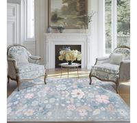 Blue Area Rugs for Living Room 4x6 Washable Low Pile Non Slip Stain Resistant Vintage Euro Floral Soft Faux Fur Carpet Rug for Living Room Bedroom Patio Dining Room Home Office Nursery Kids Room