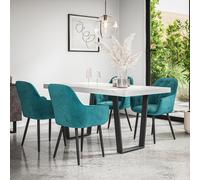 (Blue) Aria Dining Table And Chairs - Marble Effect Table w 4-6 Anika Velvet Chair
